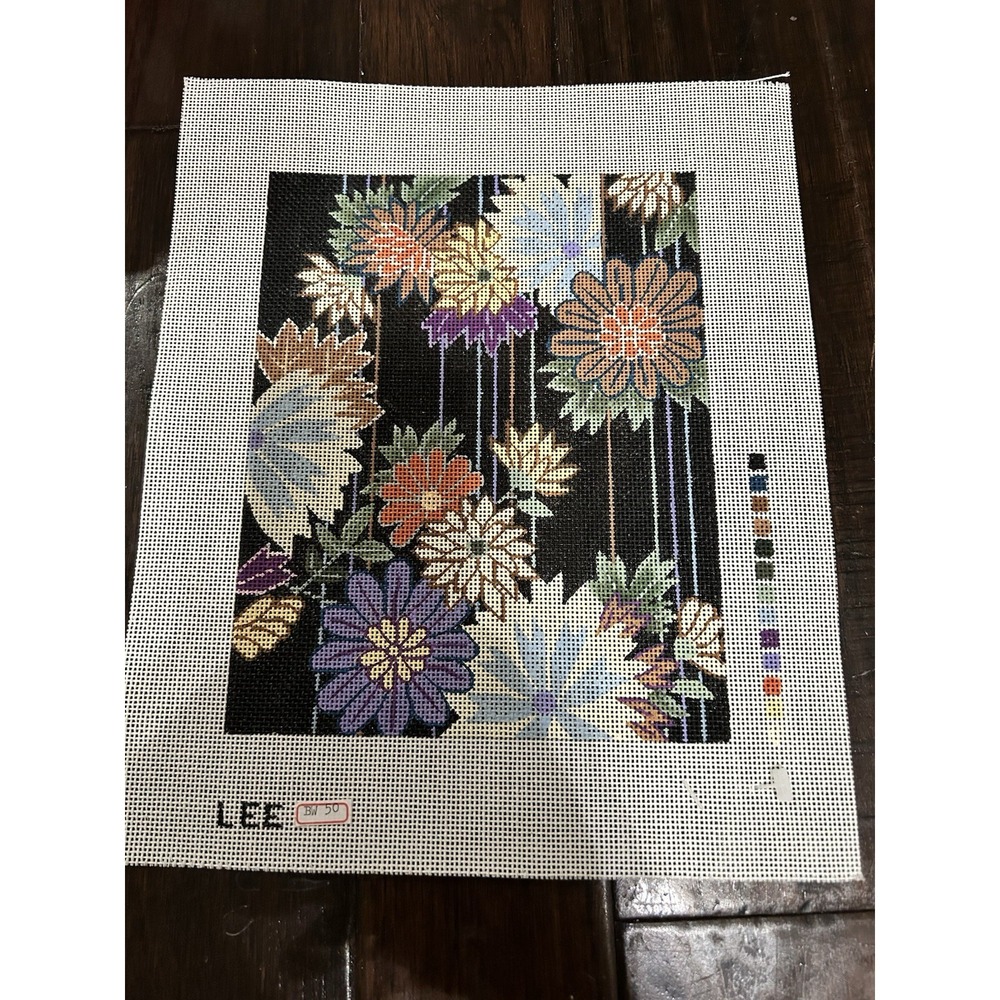Lee Needle Arts Handpainted needlepoint Canvas 18 Mesh Chrysanthemum Florals